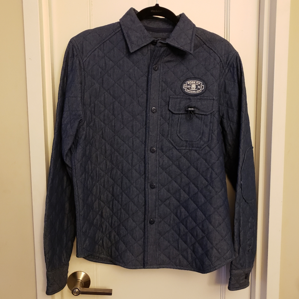 Born Fly Quilted Padded Denim Button Up Shirt
